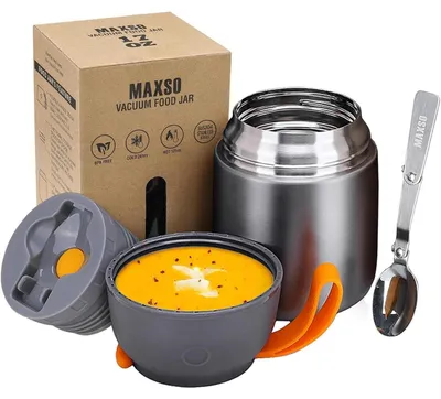 Produktbild von Thermobehälter für Essen 500ml Edelstahl Isolierbehälter mit Löffel Grau