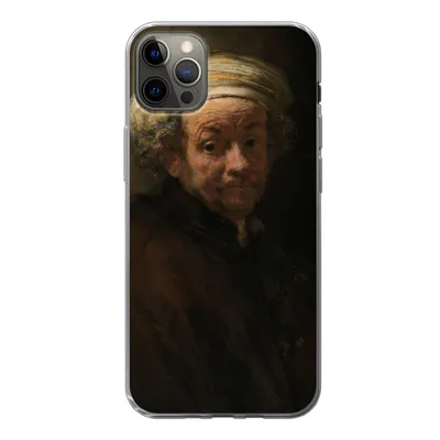 Produktbild von MuchoWow® Handyhülle Schutzhülle Hülle für iPhone 12 Pro Max Selbstbildnis als Apostel Paulus - Gemälde von Rembrandt van Rijn Silikon Softcase Handy Hülle - Hartschale