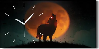 Produktbild von Wanduhr Bürouhr Leinwand Bild 60x30 Gemälde Tier Wolf Mond Himmel Wolken Kunst - weiße Hände