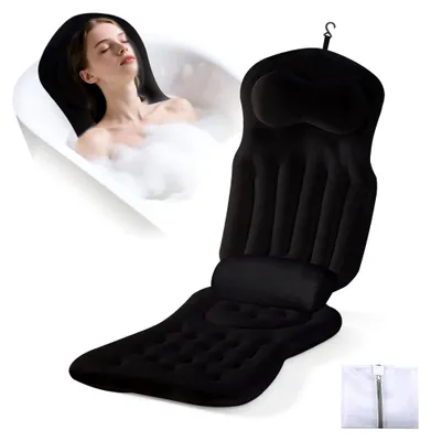 Produktbild von Ganzkörper-Badewannenkissen mit Kopf- und Lendenwirbelstütze, Sprudelmatte für die Badewanne, mit Saugnäpfen und Aufhänger (schwarz)