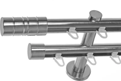 Close-up of a double curtain rod system.