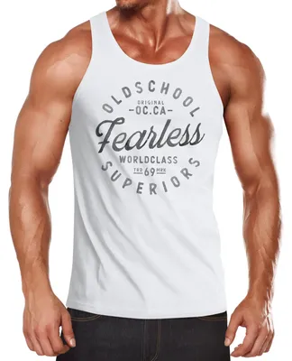 Produktbild von Herren Tank-Top Aufschrift Oldschool Fearless Retro Printshirt Muskelshirt Muscle Shirt Neverless® weiß L