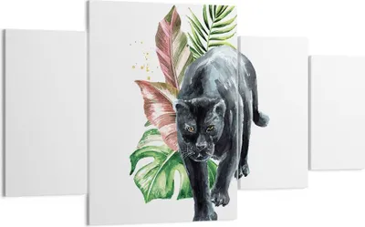 Produktbild von Bild auf Leinwand - Leinwandbild - 4 Teile - Schwarz Panther Blätter - 160x90cm - Wand Bild - Wanddeko - Wandbilder - Leinwanddruck - Bilder - Wanddekoration - Leinwand bilder - DL160x90-4813