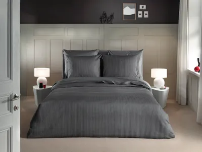 Produktbild von Heckett and Lane Bettwäsche Banda 1 Bettwäsche 240x220cm mit 2 Kopfkissen 60x70cm 100% Baumwolle Mako-Satin Classic Anthracite
