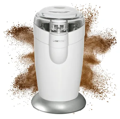 Produktbild von Clatronic elektrische Kaffeemühle, Kaffeemühle mit Edelstahlschlagmesser, Fassungsvermögen 40 g, 120-Watt Motor, weiß-edelstahl, KSW 3306