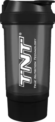 Produktbild von TNT Shaker 600ml mit extra Fach für Proteinpulver oder Kapseln 600ml schwarz