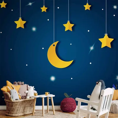 Produktbild von Vlies Fototapete - Skyline - night sky landscape with stars and moon for children 350x256 cm Für Kinder e-A-10021-a-a