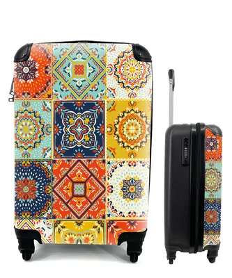 Produktbild von MuchoWow® Koffer Handgepäck Trolley Rollkoffer Kleine Reisekoffer mit 4 Rollen - Vintage - Blumen - Muster - Weiß - Orange - Cabin Size < 55x40x23 cm & 55x40x20 cm - Fotokoffer - Kabinenkoffer - Boardgepäck - Reise-Box - Reisekoffer - Reisegepäck - Koffer mit Bild - Trolley für Kinder