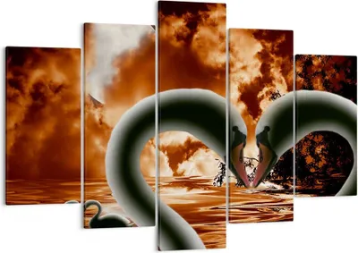 Produktbild von Bild auf Leinwand - Leinwandbild - Schwäne Nacht Liebe - 150x100cm - Wand Bild - Wanddeko - Leinwanddruck - Bilder - Kunstdruck - Wanddekoration - Leinwand bilder - Wandkunst - EA150x100-0293