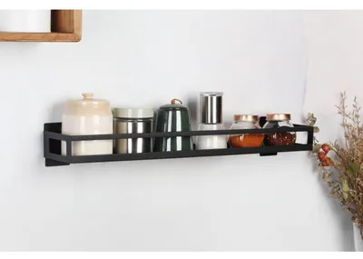 Produktbild von Metall-Wandregal schwarz 60x12,5cm Küchenregal Hängeregal Badablage Metallregal Ablage Wandkorb