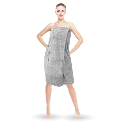 Produktbild von Sauna Kilt Damen "Flauschig" - Grau - 80x145cm One Size - Saunahandtuch mit Gummizug und Knopfverschluss - Saunatuch Knielang