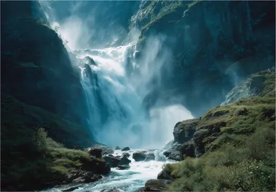 Produktbild von Fototapete Wasserfall Natur Wald - 350x250 cm - Vliestapete Wohnzimmer Schlafzimmer - Vlies Fototapete Grün - 16286VX7
