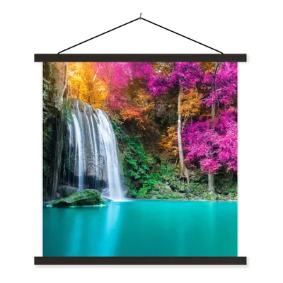 Produktbild von MuchoWow® Textilposter Wasserfall - Bäume - Rosa - Braun - Natur 40x40 cm mit schwarzem Rahmen - Fotos