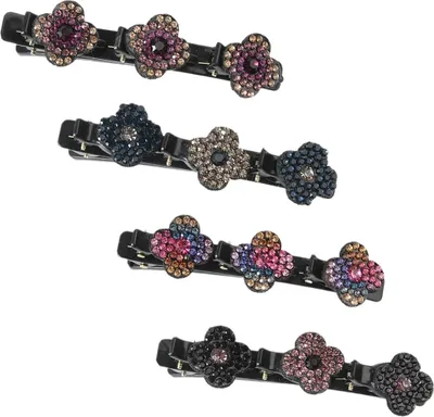 Produktbild von 4 Stück geflochtene Haarnadeln mit funkelnden Kristallsteinen für Damen und Mädchen - Stil A