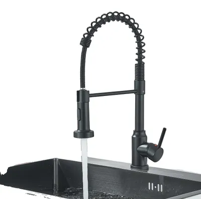 Obrázek produktu pro Kuchyňská baterie, výsuvná sprchová hlavice, montáž na desku, matná černá barva