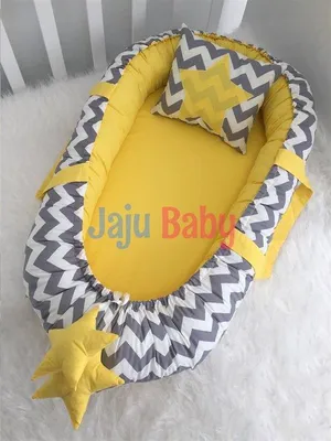 Image de Nid pour bébé Jaju avec oreiller, Coton, gris à motifs en zigzag, 100 x 60 cm