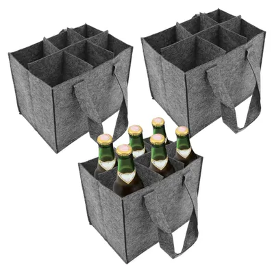 Produktbild von 3 Stück Flaschenträger 6 Flaschen, Flaschentasche Filz, Flaschenkorb, Getränketasche, Biertasche Filztasche mit Fächern, Männerhandtasche Weinflasche Tasche für Partys und Picknicks Reise