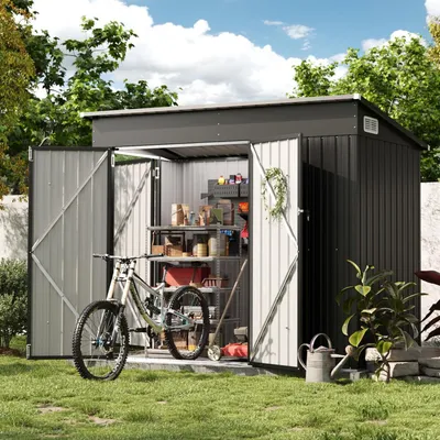 Produktbild von Metall-Gartenhaus Pultdach Fahrradschuppen Aufbewahrung 234x131x185cm Schwarz wetterfest 3 abschließbare Türen