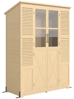 Immagine prodotto di Capanno da giardino in legno con doppia porta e scaffali | Colore: legno | Dimensioni: 147x68x198 cm