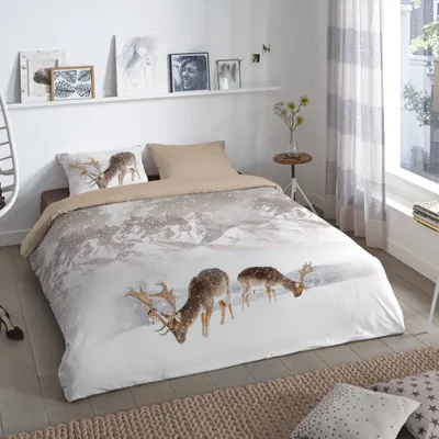Produktbild von Good Morning Flanell-Bettwäsche-Garnitur Winter Farbe Sand Größe 155x220+80x80