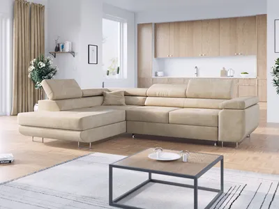Produktbild von Ecksofa L-Form Couch mit Schlaffunktion und Verstellbare Kopfstützen - GUSTAW - Beige - Links