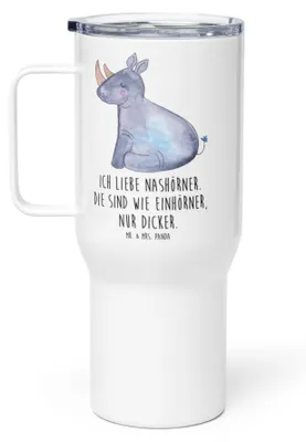 Produktbild von Mr. & Mrs. Panda Thermobecher Einhorn Nashorn - Weiß - Geschenk, Zoo, Lustig, Regenbogen, Nashörner, Unicorn, To-Go-Becher, Kaffee-to-go-Becher, Teebecher, Teetasse