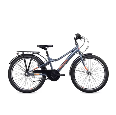 Image de Vélo enfant 24 pouces, 3 vitesses, vélo garçon, S’COOL troX, à partir de 7-11 ans, 130-145 cm, gris foncé/orange