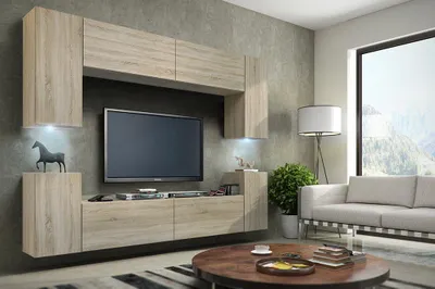 Produktbild von Furnitech Wohnwand Wohnzimmer - Wohnzimmer Möbel mit LED RGB - Hängend Wohnwand Modern - Wohnzimmer Schrankwand(Future C1/S/M4 1A)