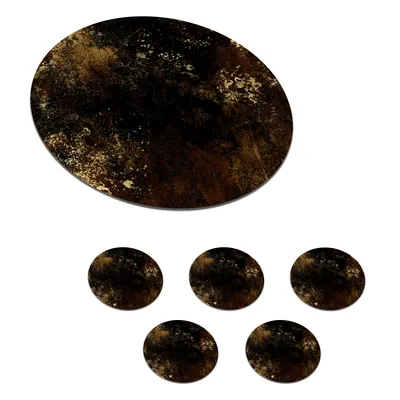 Produktbild von KitchenYeah®  Glasuntersetzer Rund 6er Set Gold - Schwarz - Vintage 10x10 cm Untersetzer für Gläser - Getränkeuntersetzer - Tischplattenschutz - Tischuntersetzer für Tassen Tisch Bar Glas