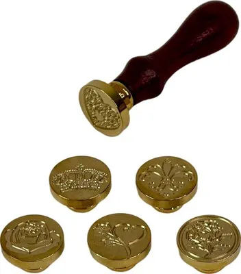 Produktbild von Vintage-7-Zylinder-Wachs-Siegelstempel-Set mit abnehmbaren Kupfergriffen, Retro-Siegelstempel mit Holzgriffen, inklusive Blume, Herz und Krone-Siegel, ideal für Briefe und Hochzeitsinvitierung