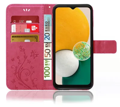 Produktbild von Handy Tasche für Samsung Galaxy A13 5G / A04s Schutz Hülle Handyhülle mit Blumenmuster Klapp Hülle mit Standfunktion und Kartenfächer Pink