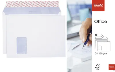 Immagine prodotto di Elco 74493.12 Briefumschlag Office - C4, hochweiß, haftklebend, mit Fenster, 80 g/qm, 10 Stück