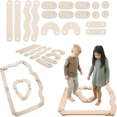 Produktbild von Balancierset Kinder | Flussteine Balancieren | Schwebebalken Balancierbalken | Balance board Holz | Balancegeräte