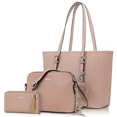 Produktbild von Shopper 3-Tlg Handtasche Damen Schultertasche Handtaschen Tragetasche Set, Groß Damen Handtasche, Geschenke für Frauen in schlichter Optik