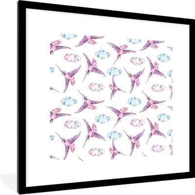 Produktbild von MuchoWow® Gerahmtes Poster Dinosaurier - Kinderzimmer - Lila - Mädchen - Kinder - Rosa - Kinder 40x40 cm - Poster mit Schwarzem Bilderrahmen Wandposter Rahmen Foto Bilder - Poster - Plakat im Rahmen