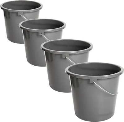 Produktbild von 4er Set Putzeimer Kunststoff Haushaltseimer mit Metallgriff Eimer 10L Grau