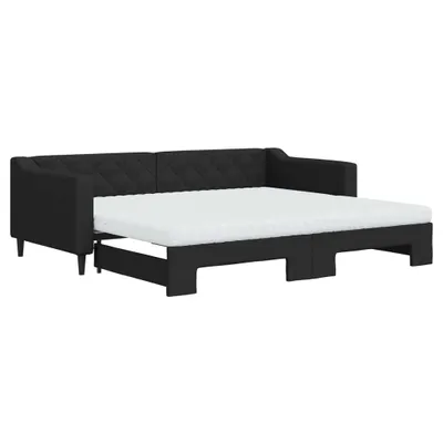Produktbild von vidaXL Tagesbett Ausziehbar mit Matratzen Schwarz 90x200 cm Stoff