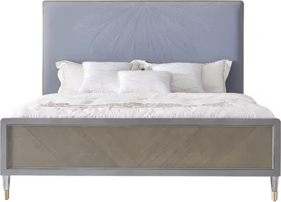 Produktbild von Leder Bett Doppelbett Grau 180x200 Betten Polster Luxus Doppeltes Bettgestell