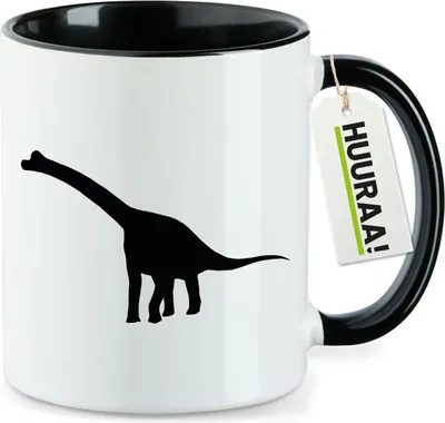 Produktbild von Huuraa Kaffeetasse Brachiosaurus Dinosaurier 330ml Schwarz Keramik Kaffeebecher Geschenkidee