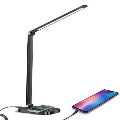 Immagine prodotto di Lampada da scrivania LED Dfito, con luminosità regolabile, funzione di ricarica, USB, controllo touch, timer, 5 colori e 10 livelli di luminosità, dimmerabile, con risparmio energetico (nera)