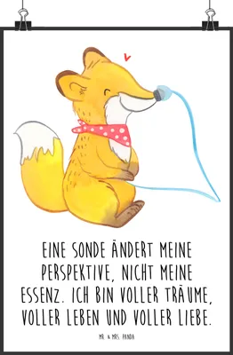 Produktbild von Mr. & Mrs. Panda Bild Fuchs Magensonde DIN A2 - Weiß - Geschenk, Kunstdruck, Schluckstörungen, Wandbild, Plakat, wanddeko, drucke