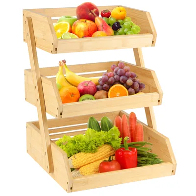 Produktbild von Bambus Obstkorb,3-stöckiger Obst Etagere Holz,Servierkorb Obstständer Obstschalenhalter für Theke für Gemüse, Brot, Snack 30x33x41cm
