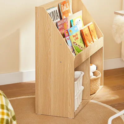 Produktbild von SoBuy Bücherregal Kinder Montessori Regal Kinderzimmer mit 3 Ablagefächern und 2 offenen Fächern Kinderregal für Spielzeug Aufbewahrung Natur KMB01-N