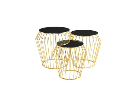Produktbild von Komplette Beistelltische Kaffeetische Sofatische 3tlg Couchtische Gold