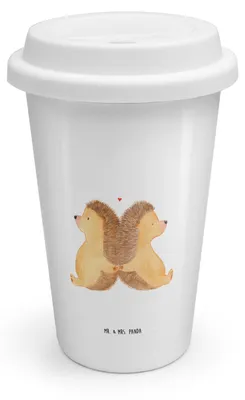 Produktbild von Mr. & Mrs. Panda Thermobecher Igel händchenhaltend - Weiß - Geschenk, Lieblingsmensch, Love, To Go, Jahrestag, Mehrwegbecher, Verknallt, Kaffeebecher, ToGo, Hochzeit