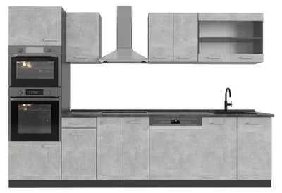 Produktbild von Küchenzeile Vicco R-Line Beton 300 cm mit Hochschrank, AP Anthrazit, Model 53829
