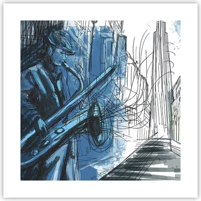 Produktbild von Poster - Poster ohne Rahmen - Saxophon Musiker Zeichnen - 40x40 cm - Wand Bild - Wanddeko - Wandbilder - Kunstposter - Wandposter - Bilder - Kunstdruck - Wanddekoration - Wandbild - P2XAC40x40-4148