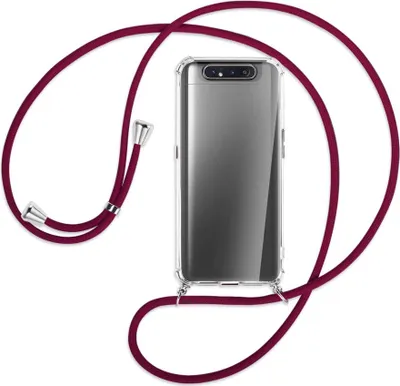 Produktbild von Handykette Backcover-Schutzhülle mit Band (Metall silberfarben) für Samsung Galaxy A80 - dunkelrot