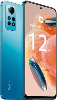 A product shot of a blue smartphone, with the screen displaying marketing text and graphics.