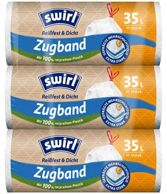 Obrázok produktu pre Vložky do koša odolné proti roztrhnutiu a úniku so šnúrkou, 35 l, multibalenie 3 s 33 vložkami do koša, extra silné, odolné proti odkvapkávaniu 11 kusov (balenie 3)